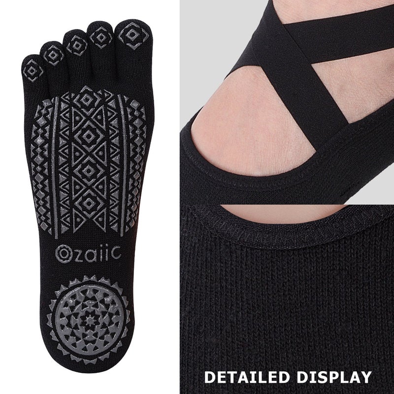 Ozaiic Yoga Socks for Women with Grips, Non-Slip Five Toe Socks for Pilates, Barre, Ballet, Fitness - Image 5